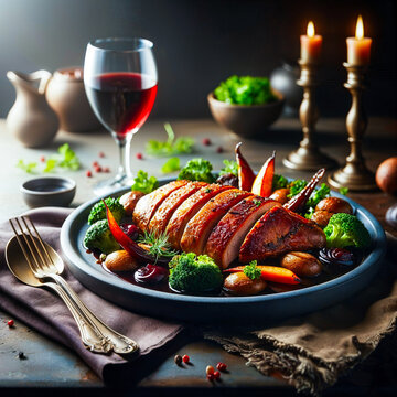 Roasted duck with red wine jue