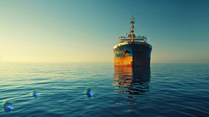 Fototapeta premium Large vessel traveling on water, known as a ship, used for transportation across seas and oceans