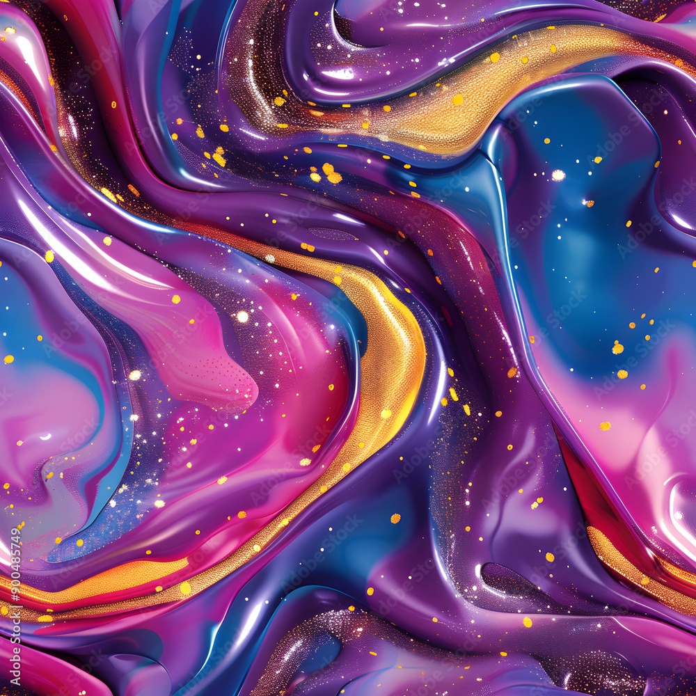 Aufkleber Abstract colorful wavy pattern with golden glitters background