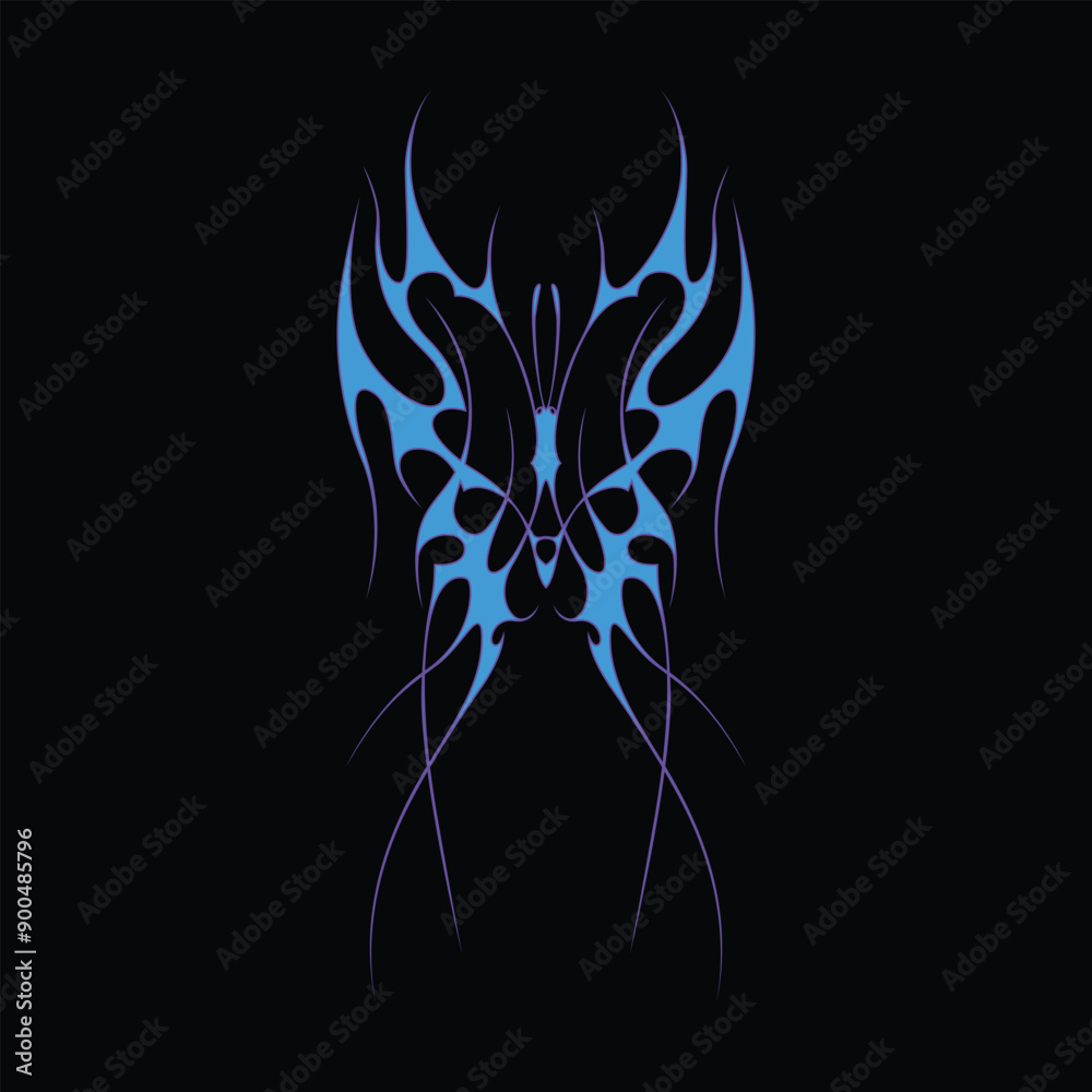 Poster neo tribal y2k gothic style tattoo. cyber sigilism heart design. vector isolated