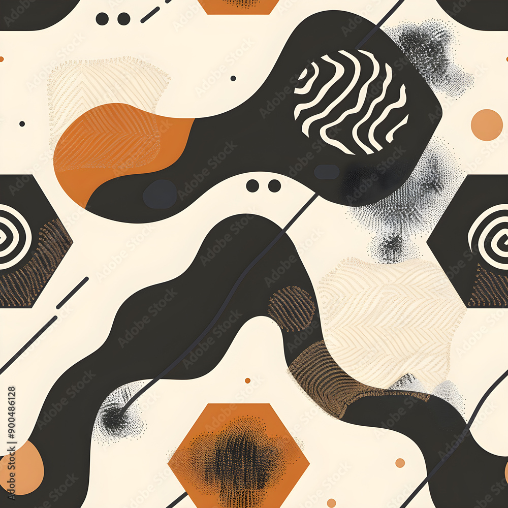 Poster Abstract seamless pattern with geometric shapes combining wavy lines and organic forms