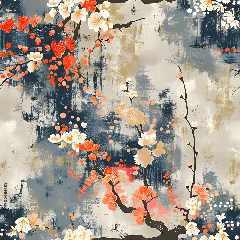 Poster abstract cherry blossom pattern blooming on grunge background