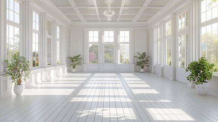 High-resolution clean white wooden room, modern Chinese interior, 3D rendering