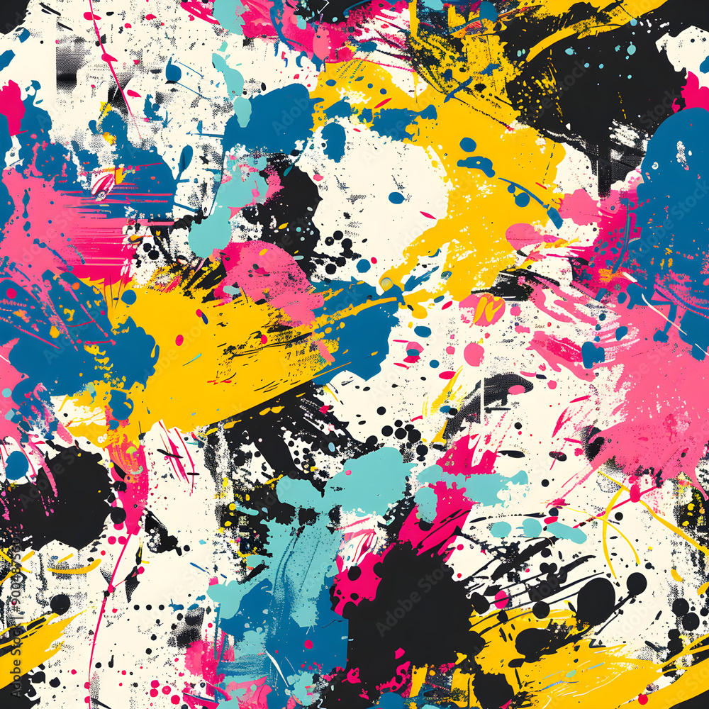 Poster Colorful abstract pattern exploding with brushstrokes and splatter