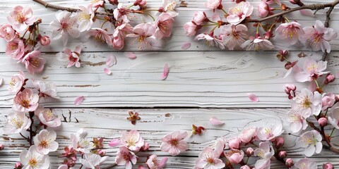 Spring Cherry Blossoms on Rustic Wooden Table