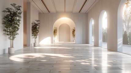 Fototapeta premium White empty wooden room, high-resolution 3D rendering, modern Chinese design