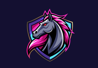 animal, black, defense, design, elegance, elegant, face, graphic, guard, head, horse, horse logo, icon, illustration, logo, luxurious, luxury, mascot, protect, secure, security, shield, stallion,