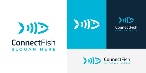 Creative Connect Internet Fish Fishing Technology Logo Design Branding Template