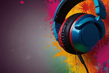 Music background featuring headphones and vibrant colors