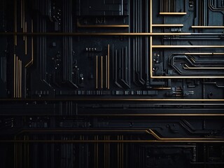 Sleek tech abstract Dark, modern background with intricate technological patterns - high contrast