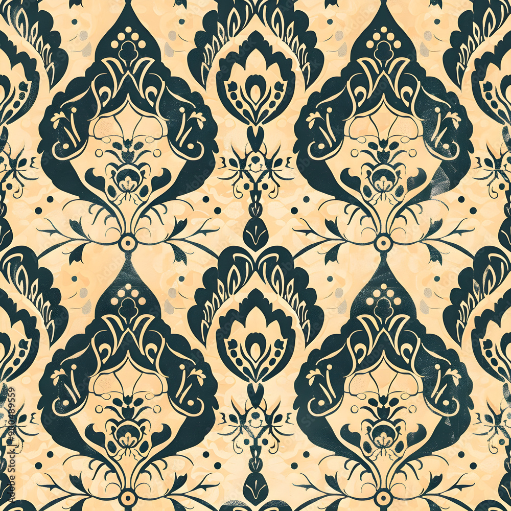 Poster seamless damask pattern repeating floral design on grunge background