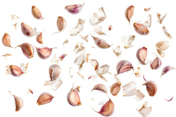 Obraz premium Garlic cloves, pearl white flesh, isolated on white background.