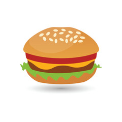 Hamburger vector icon, Cheeseburger flat color icon for food apps and web