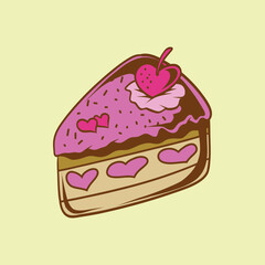 Hand Draw Cake Cartoon Vector Icon Isolated Illustration