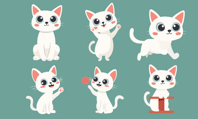 Collection of Cute white Cats in Diverse Poses and Expressions