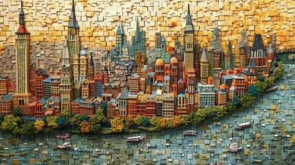 Fototapeta premium Vibrant Cityscape Mosaic: A Masterpiece of Color and Architecture