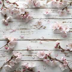 Spring Cherry Blossoms on Rustic Wooden Table