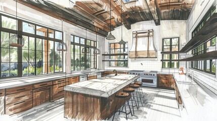 Fototapeta premium Modern Kitchen Interior Design Sketch
