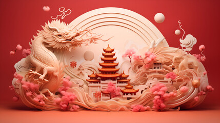 A golden dragon sculpture with a heart-shaped design and a skull, incorporating rose motifs and ancient cultural symbols