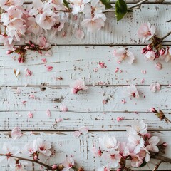 Spring Cherry Blossoms on Rustic Wooden Table