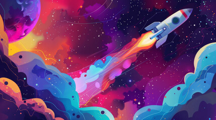 Fototapeta premium Rocket Launch in a Vibrant Galaxy