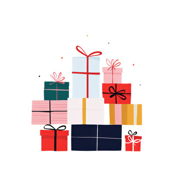 A colorful arrangement of gift boxes with various patterns and ribbons, perfect for celebrating special occasions.