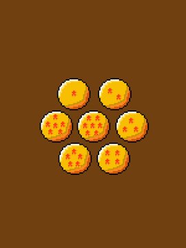 The image of the seven Dragon Ball balls in a pixel model is so beautiful and aesthetic, made using the Pixel Brush application