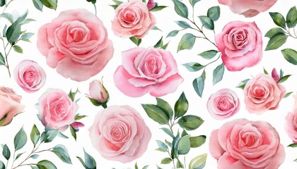 watercolor pink roses seamless floral pattern