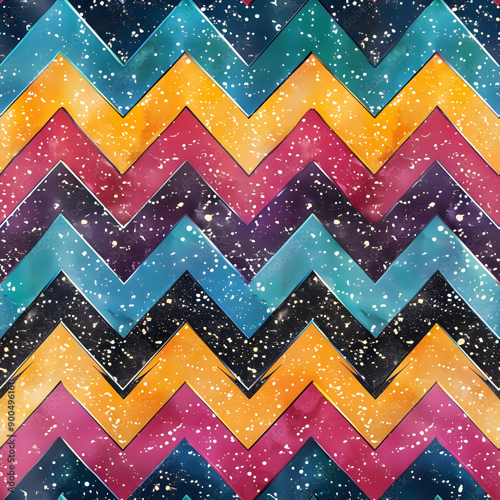 Poster galaxy pattern repeating zig zag chevron design with watercolor texture