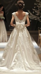 Elegant bride in a stunning white wedding dress with a bow detail at the back, captured beautifully before the ceremony.