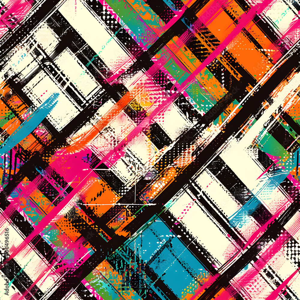 Poster Abstract geometric pattern showing colorful grunge design with brush strokes