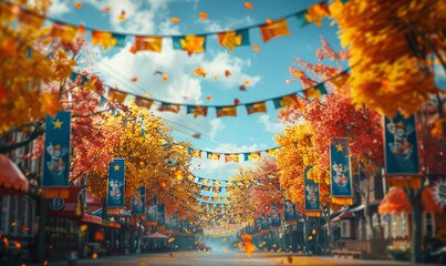 Fototapeta premium Colorful Oktoberfest festival banner fluttering in the breeze.