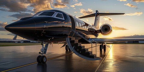 Private Jet at Sunset