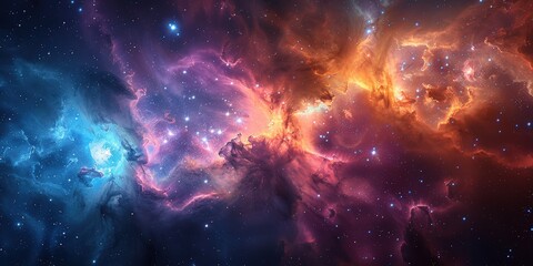 Naklejka premium Cosmic Explosion: Vibrant Nebula in Interstellar Space