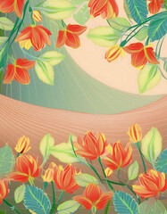 Collection of spring colorful flower elements vector, Set floral of wildflower on digital art concept, Generative AI.