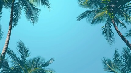 Tropical palm trees sway gently against a bright blue sky, offering a perfect backdrop with ample copy space.