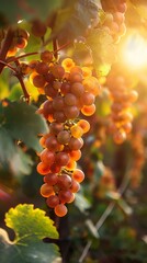 Sunset Over Vineyard with Ripe Grapes