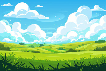 Obraz premium Summer Landscape with Rolling Hills and Fluffy Clouds