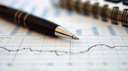 Fototapeta premium blank notebook with a pen and financial charts, leaving ample room for text.