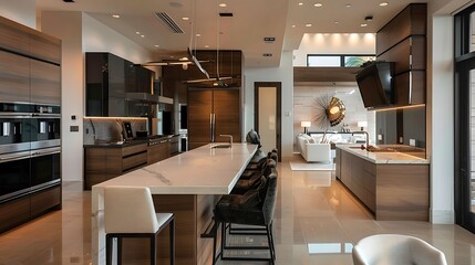 Modern kitchen with a built-in bar area 