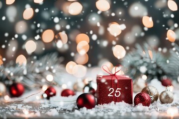 Fototapeta premium Christmas Gift Box With Snow