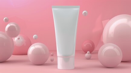 Obraz premium White Lotion Tube on Pink Background