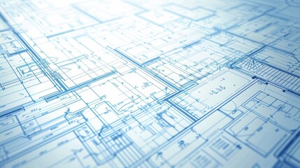 Close-up of a Blue Print of a Building's Floor Plan