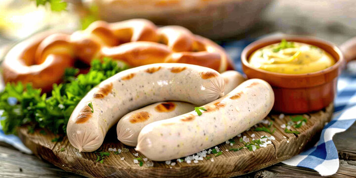 a traditional Bavarian white sausage (Weisswurst). AI generative.