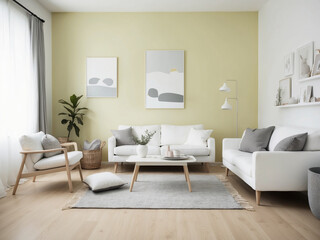 Scandinavian Living Room with Pastel Yellow Walls