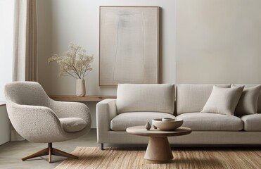 Modern Living Room With White Sofa and Armchair