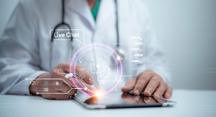 Medical worker touch virtual medical revolution and advance of technology Artificial...