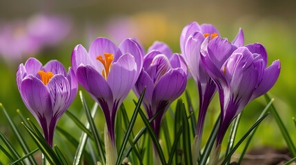 Purple Crocus Flowers in Spring