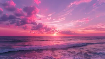 Naklejka premium Panoramic photo, view of a pink and purple sky at sunset. Sky panorama background, header and web banner. 