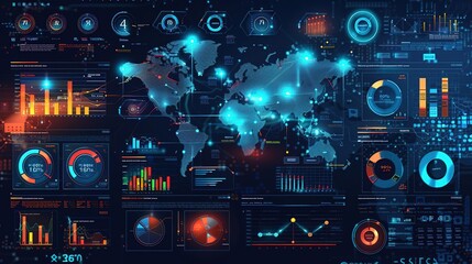 Futuristic Technology Interface with Global Network and Data Visualization Illustration